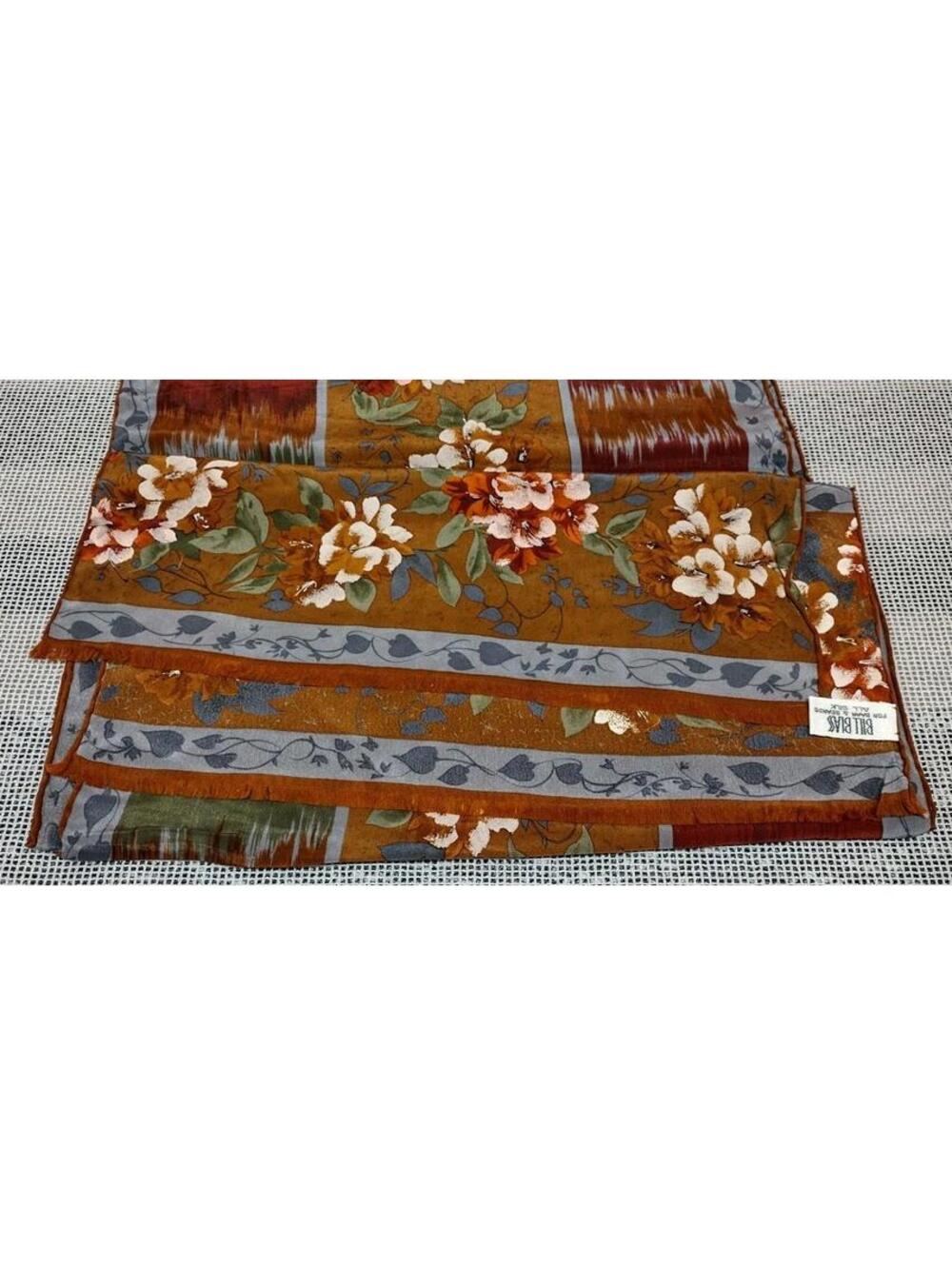 Vintage Bill Blass All Silk Long Scarf Boho 1970s Brown Floral Rare Baar Beards